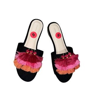 NWT London RagTassel Multicolored Fringe Bohemian Slip On Sandal